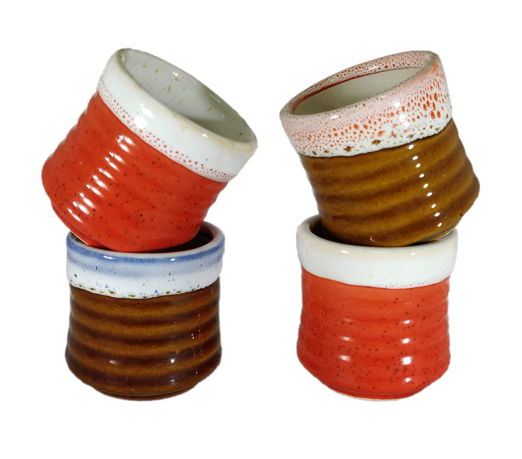 UrbanRoots Horizontal Ridges Ceramic Pot (3 inch) (Combo 1)