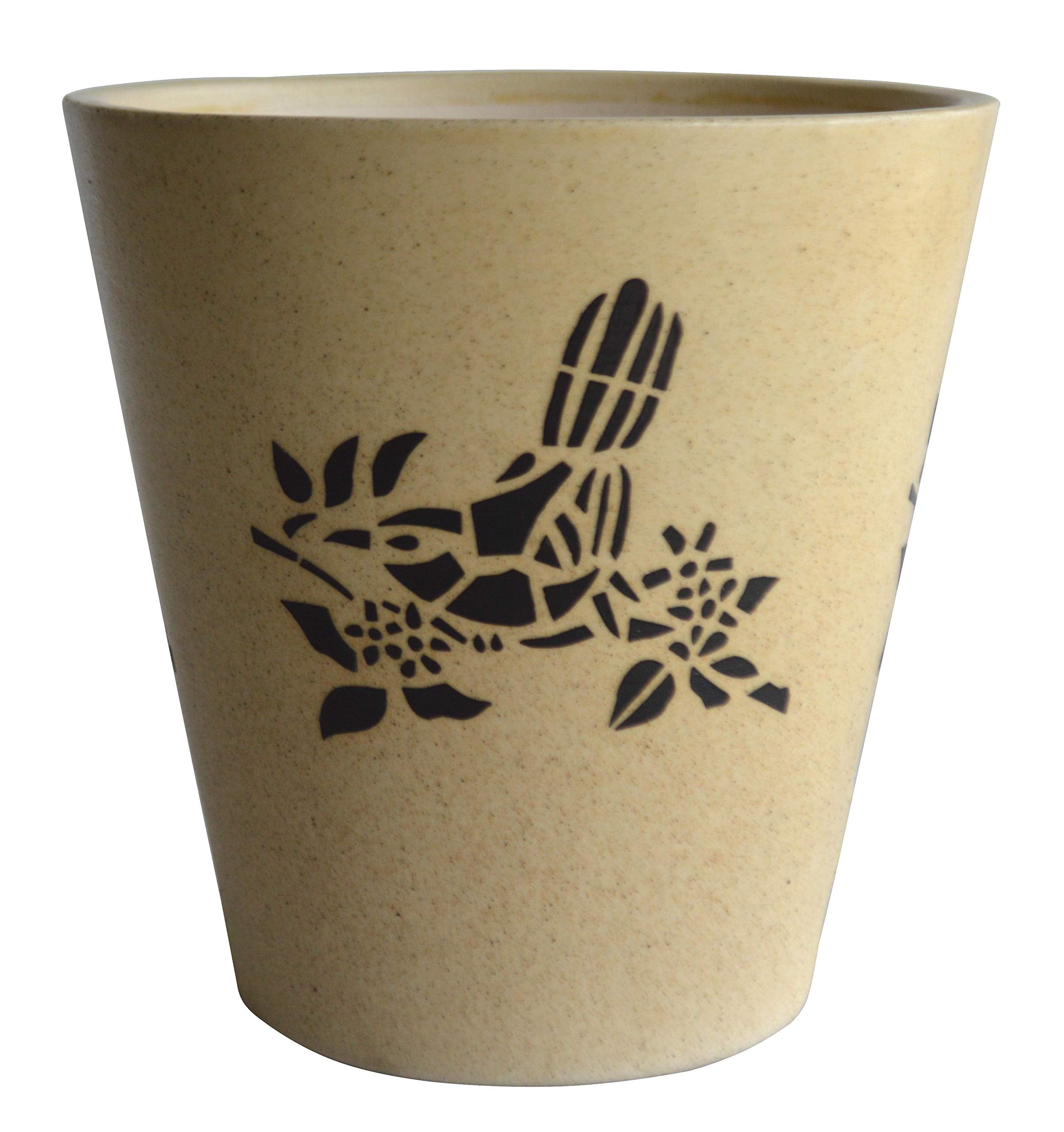UrbanRoots Glass Shape Ceramic Pot (6 inch) (Beige Bird)