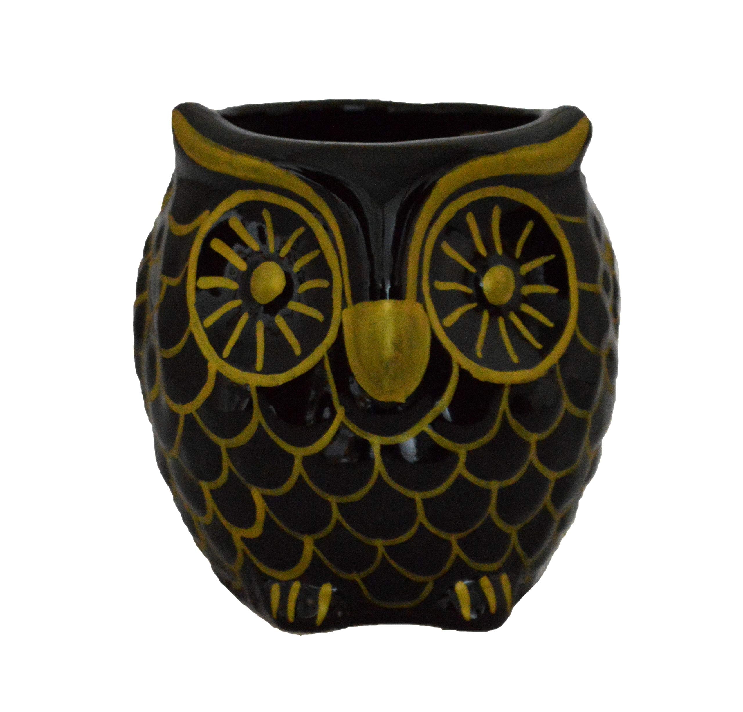 UrbanRoots Ceramic Owl Planter (3 inch) (Black)