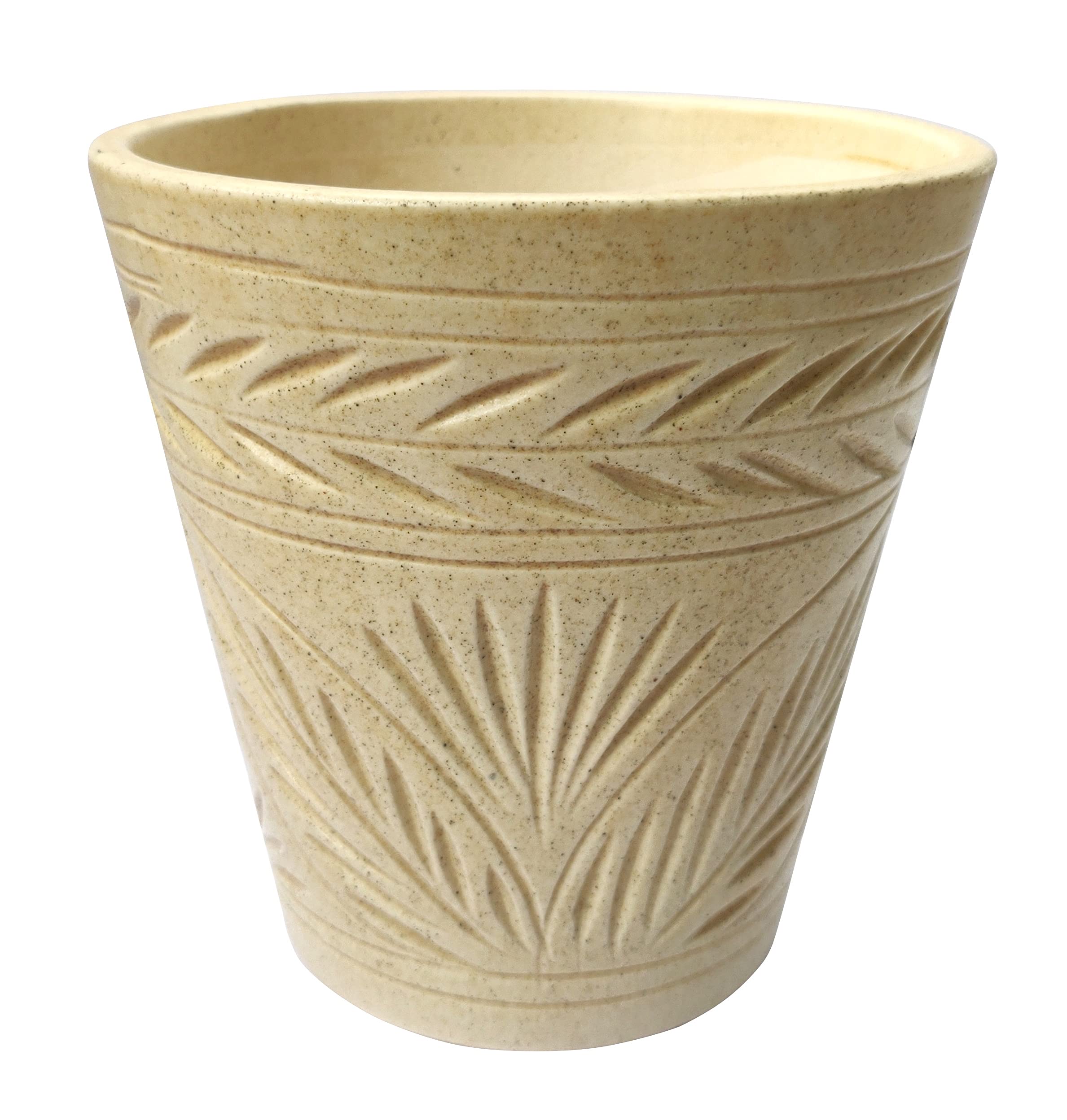 UrbanRoots Engraved Glass Ceramic Pot (6 inch) (Beige)