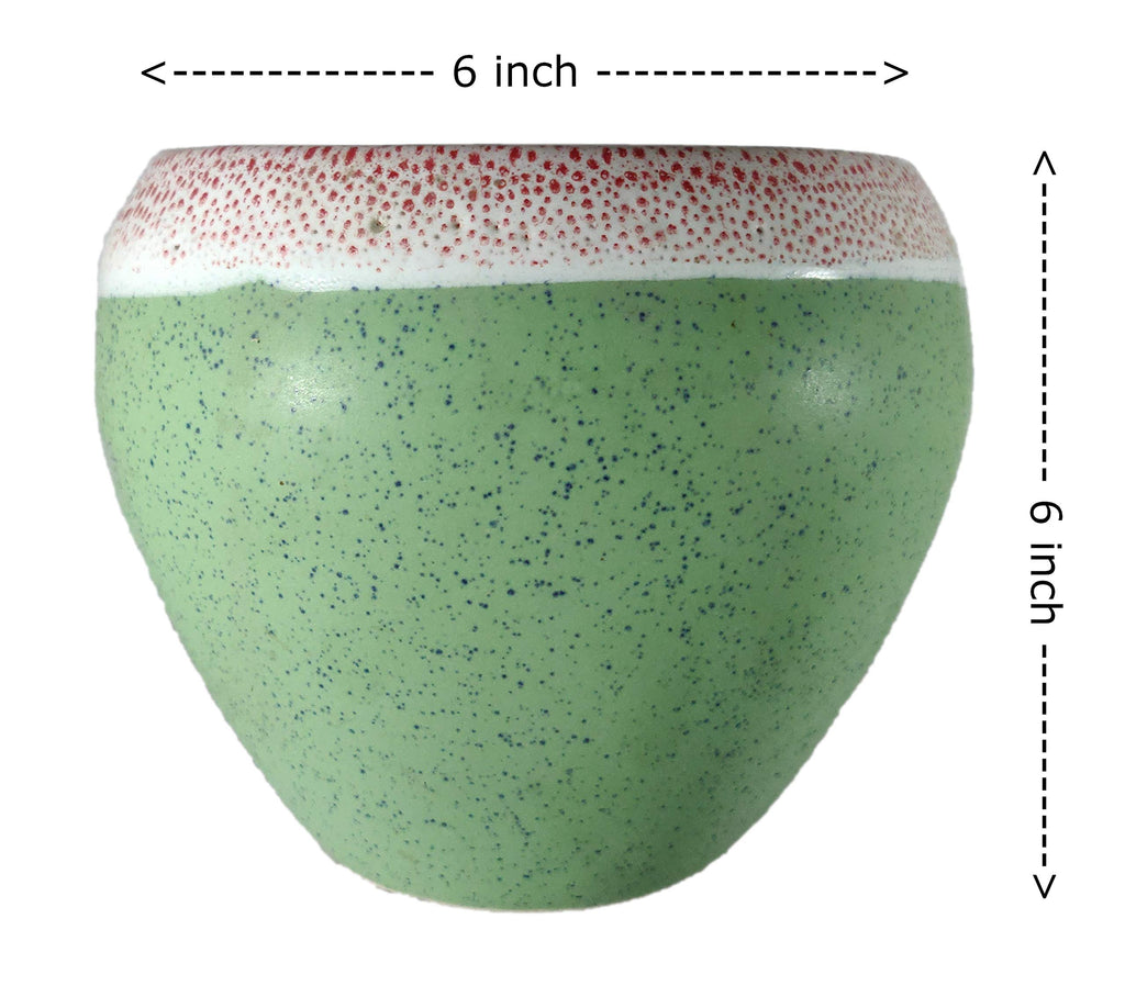 UrbanRoots Big Apple Ceramic Pot (6 inch) (Green)