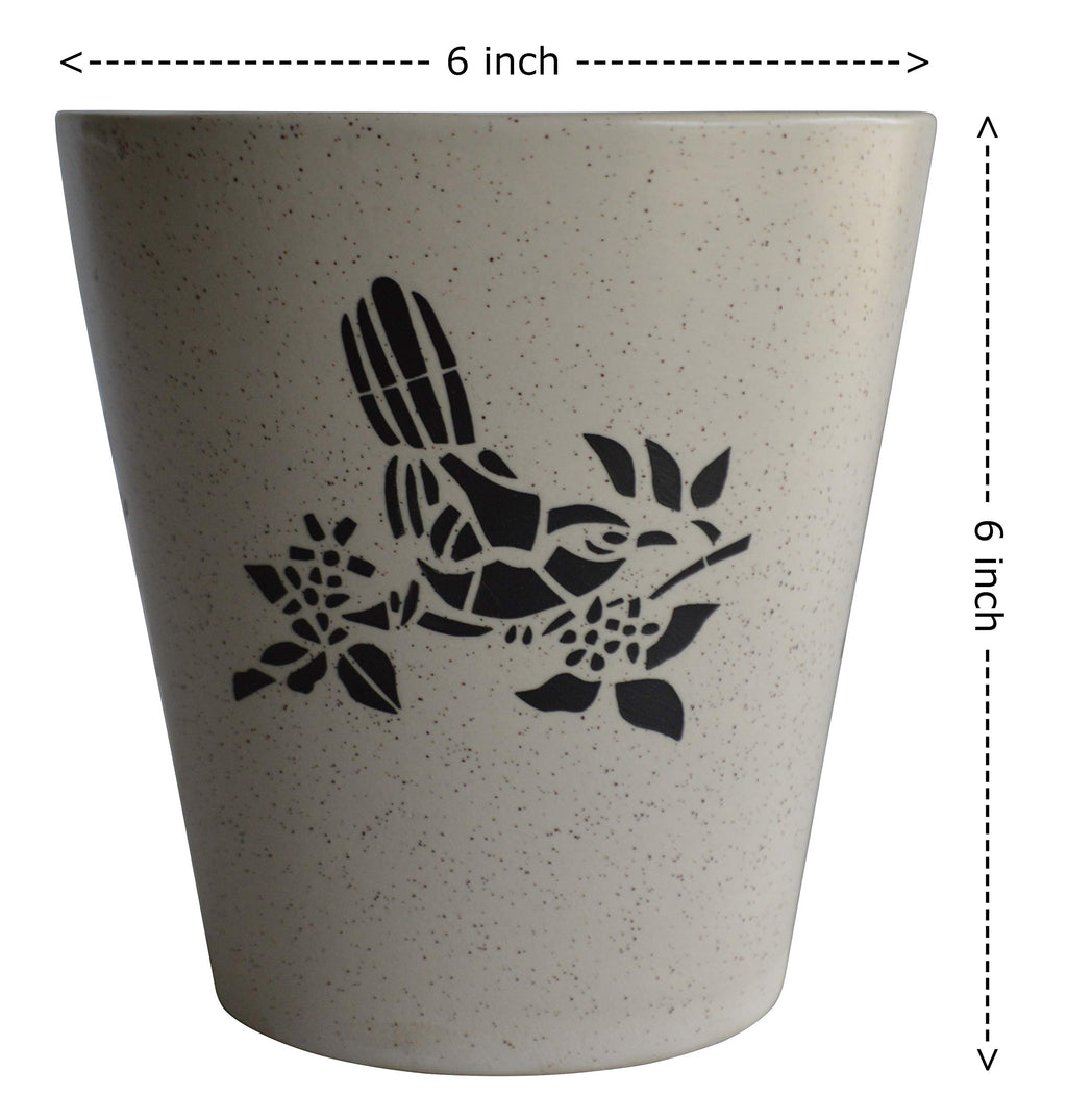 UrbanRoots Glass Shape Ceramic Pot (6 inch) (Bird)