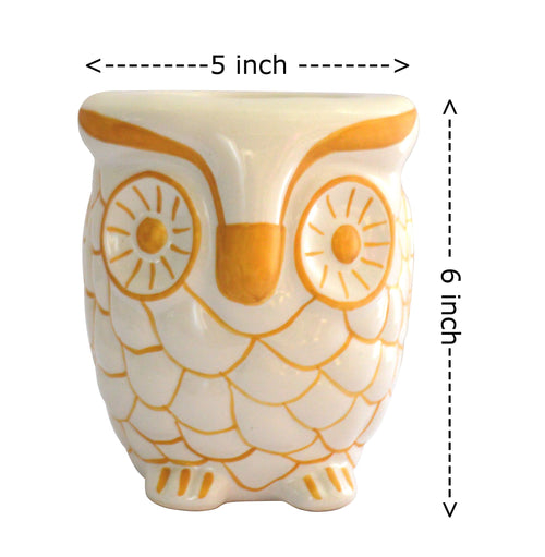 UrbanRoots Ceramic Big Owl Planter (5 inch) (White)