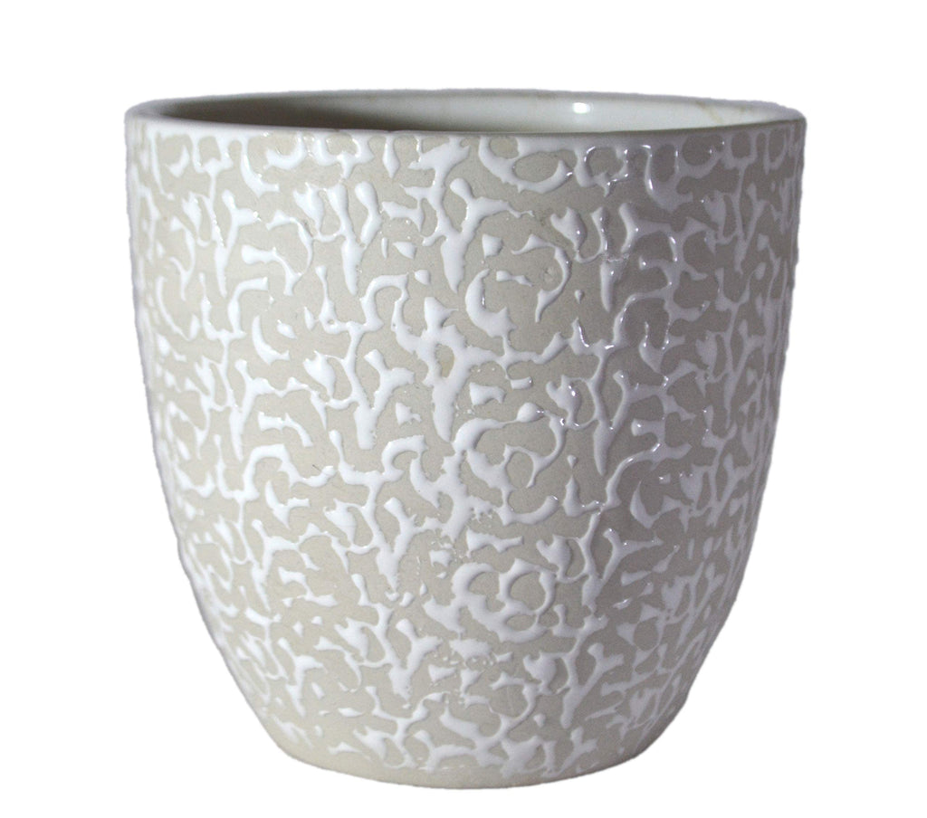 UrbanRoots Textured Egg Ceramic Pot (6.5 inch) (White)