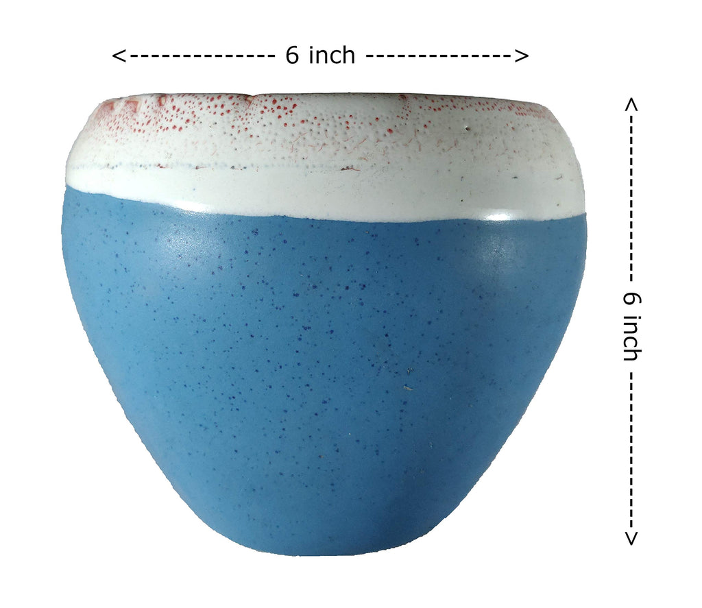 UrbanRoots Big Apple Ceramic Pot (6 inch) (Blue)