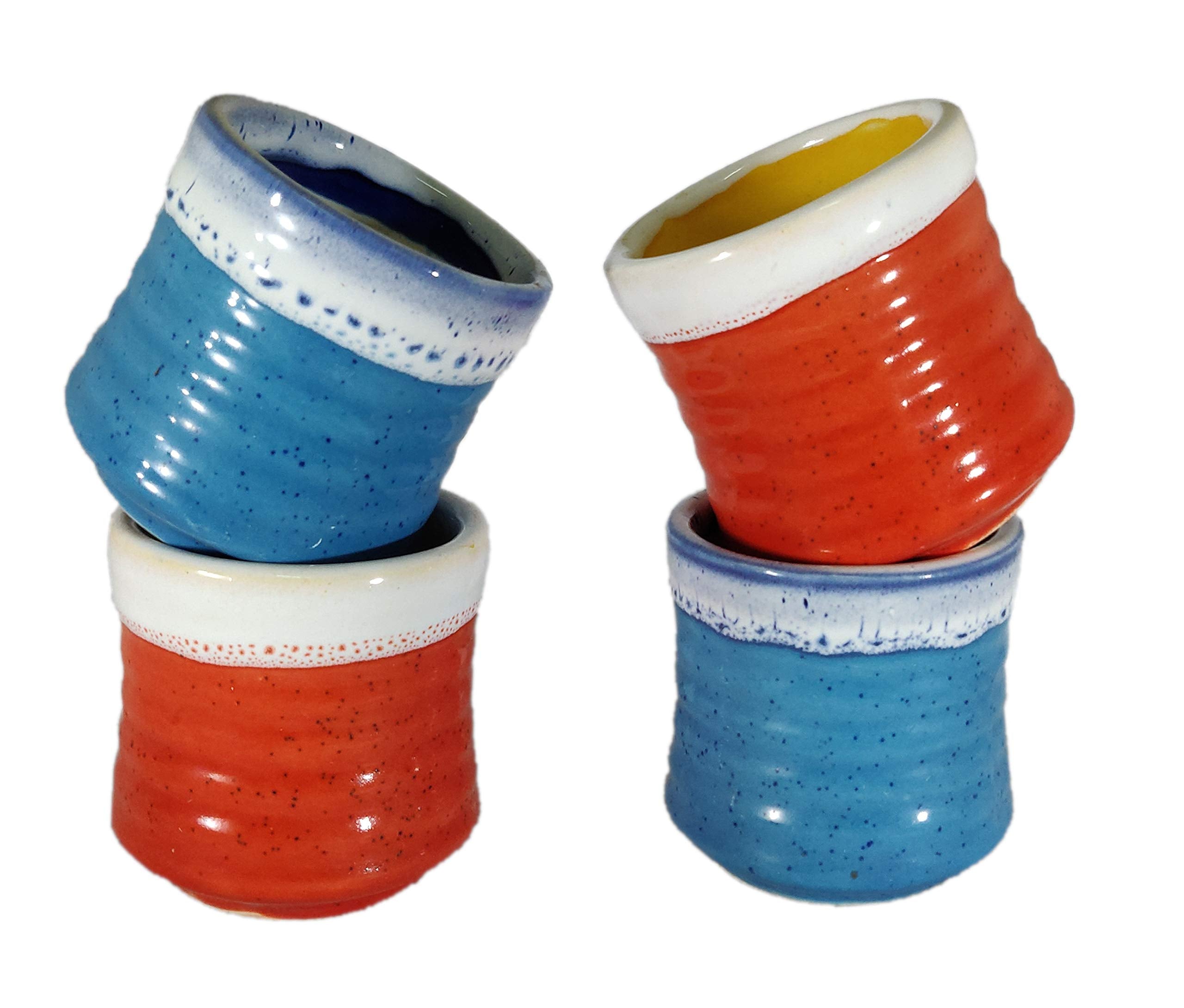 UrbanRoots Horizontal Ridges Ceramic Pot (3 inch) (Combo 4)