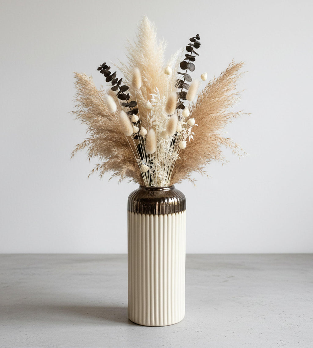 UrbanRoots Ribbed Ceramic Accent Flower Vase (10.5 inch) (Ivory)