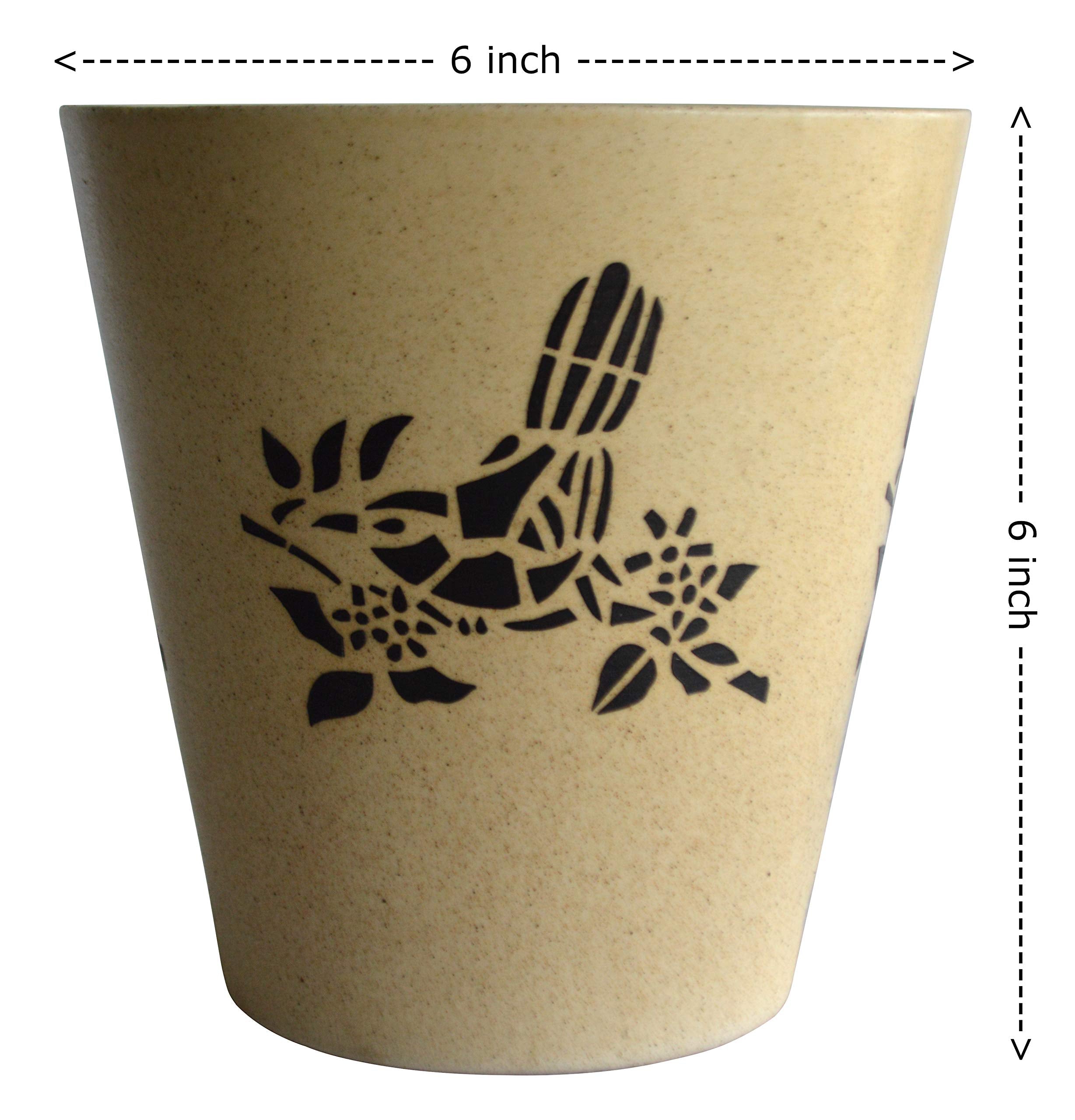 UrbanRoots Glass Shape Ceramic Pot (6 inch) (Beige Bird)