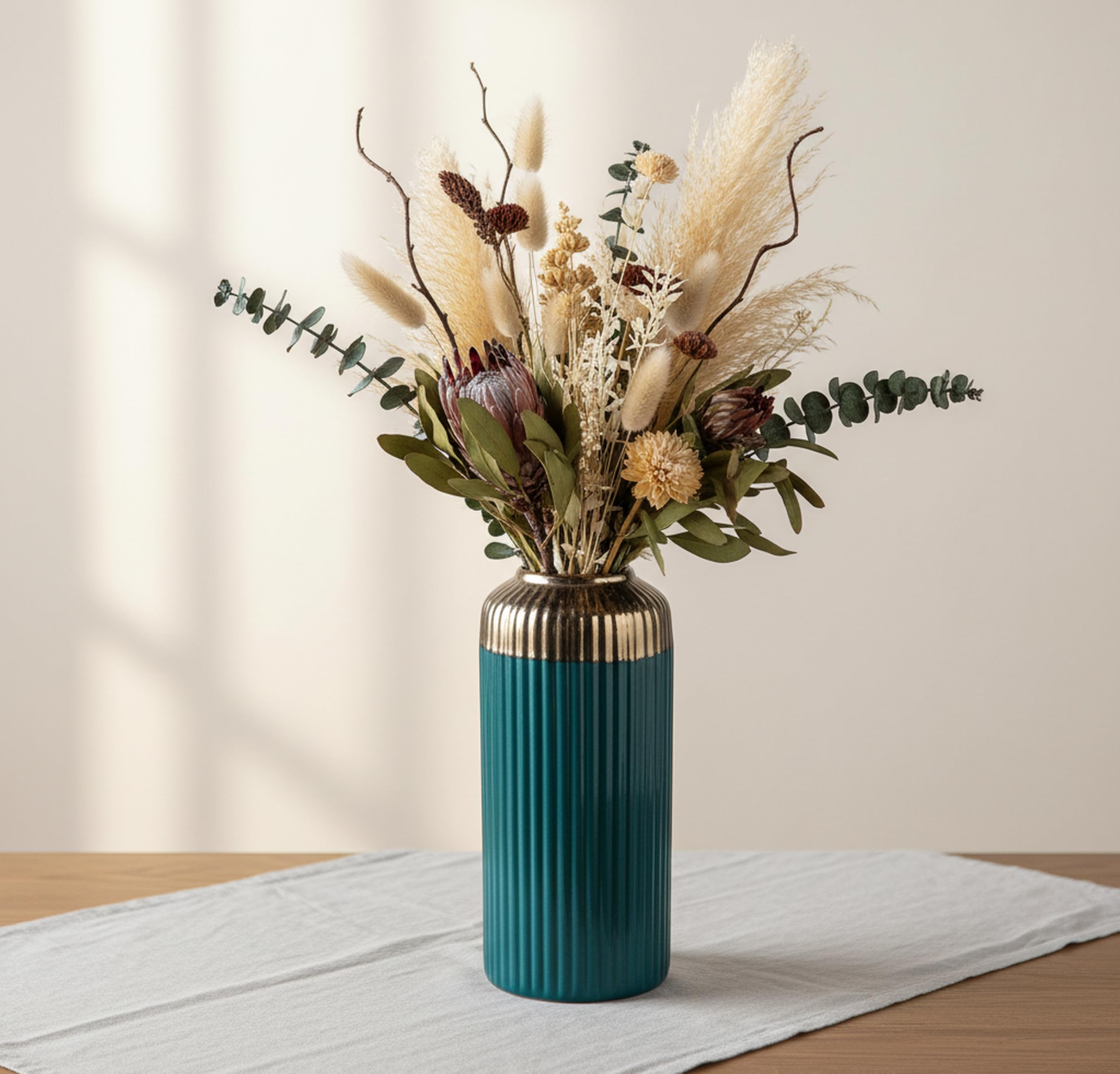 UrbanRoots Ribbed Ceramic Accent Flower Vase (10.5 inch) (Teal)
