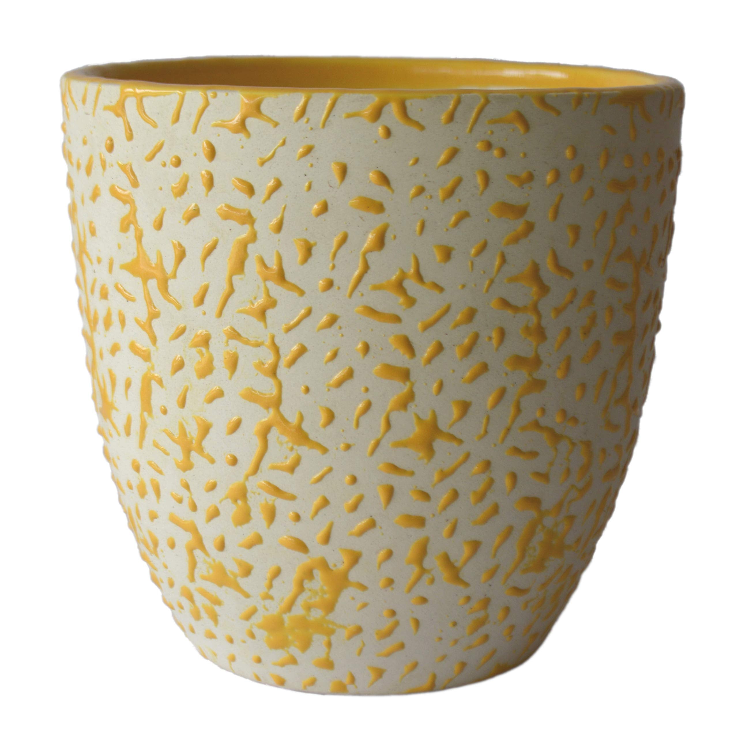UrbanRoots Textured Egg Ceramic Pot (6.5 inch) (Yellow)