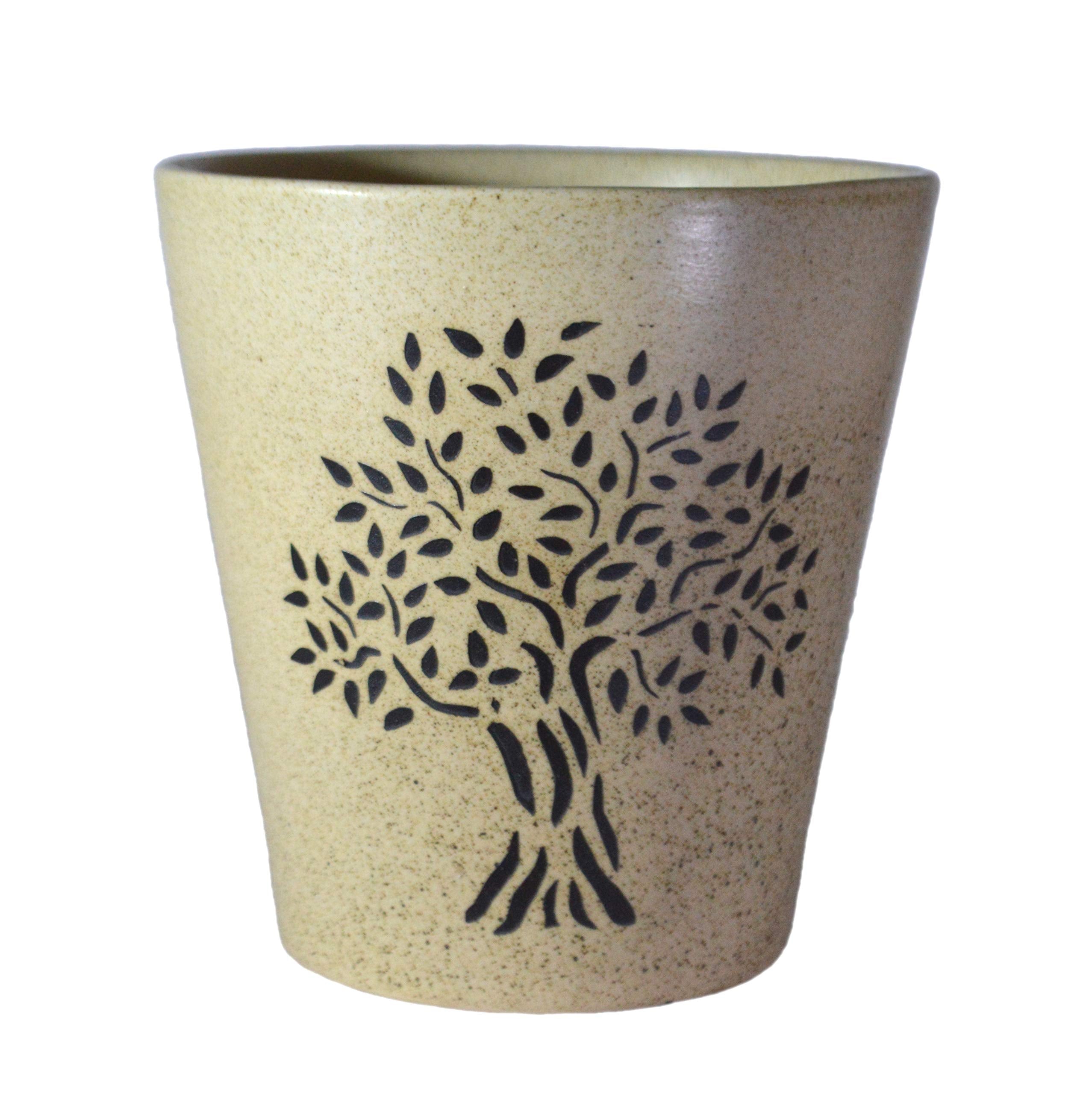 UrbanRoots Glass Shape Big Ceramic Pot (Beige Tree)