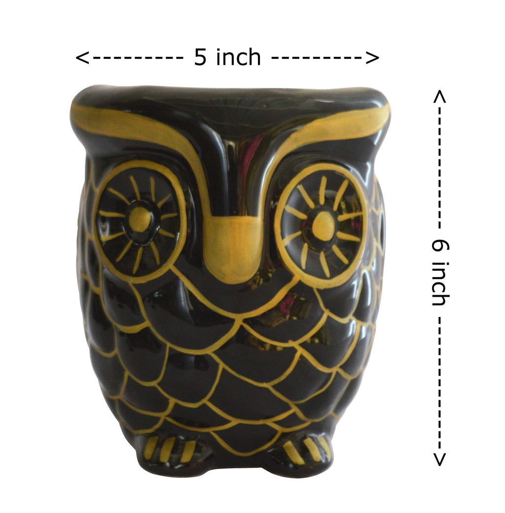 UrbanRoots Ceramic Big Owl Planter (5 inch) (Black)