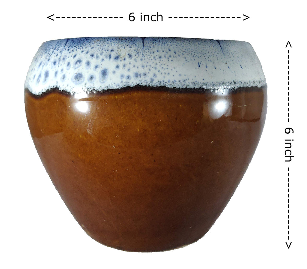 UrbanRoots Big Apple Ceramic Pot (6 inch) (Brown)